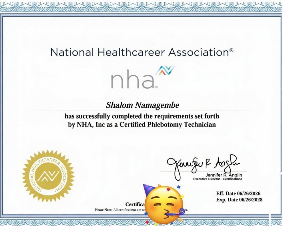 Bobi Wine’s Daughter Shalom Earns Certificate As a Phlebotomy Technician in US