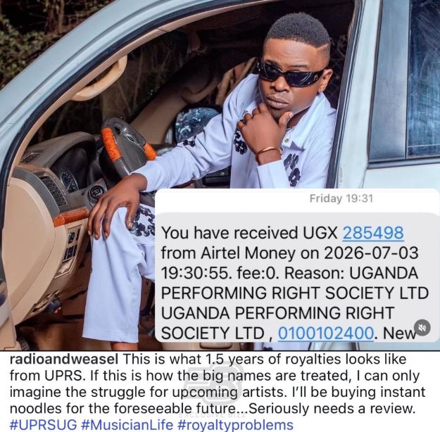Weasel Receives UGX285,000 in UPRS Royalties After 18 Months of Airplay
